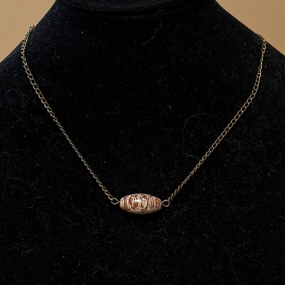 2/$20, Convoluted Jasper Short Necklace, Genuine Gemstone Pendant & Bronze Chain - Picture 3 of 10